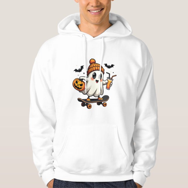 Veste À Capuche Éffrayant Halloween Patinage Citrouille Fantôme ép (Devant)