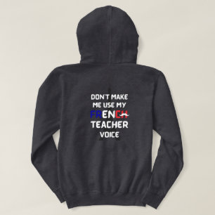 Veste À Capuche Enseignant français amusant texte blanc avant et a