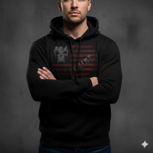 Veste À Capuche EXIST Crâne Drapeau Américain Détressé Hoodie Noir