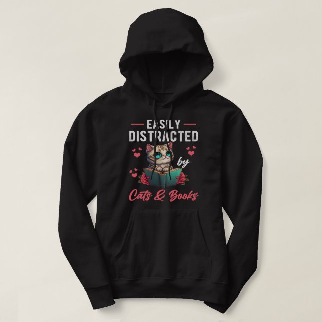 Veste À Capuche Facilement distrait par Chats et Livres Louveur de (Design devant)