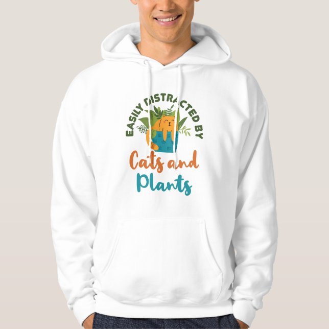 Veste À Capuche Facilement distrait par les chats et Amoureux de l (Devant)