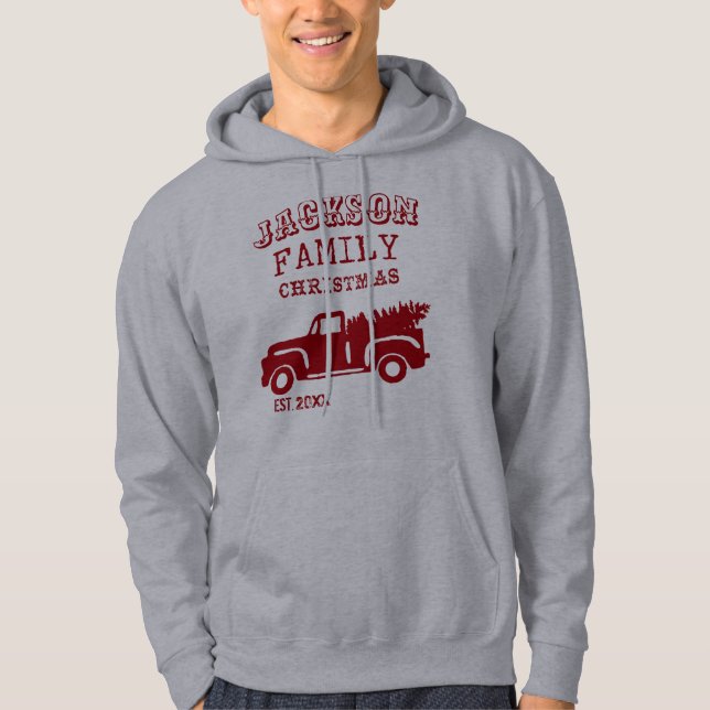 Veste À Capuche Famille Camion de ferme Nom personnalisé Noël (Devant)