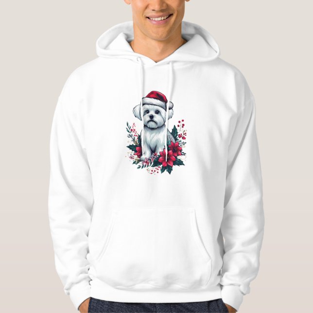 Veste À Capuche Fête de fleurs Chien maltais avec Santa Hat Chien  (Devant)