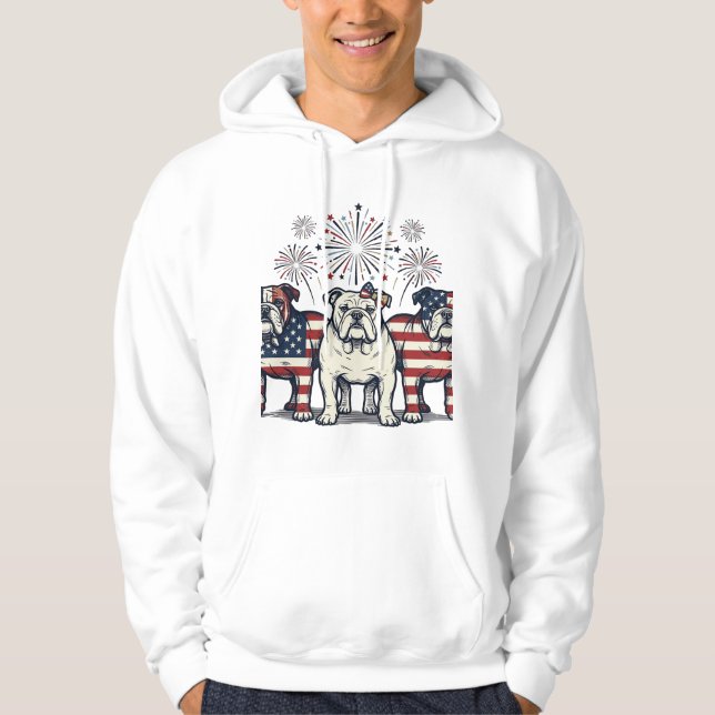 Veste À Capuche Feu d'artifice de bouledogue patriotique Gravure v (Devant)