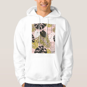 Veste À Capuche Feuilles tropicaux, fleurs, motif peint à la main.