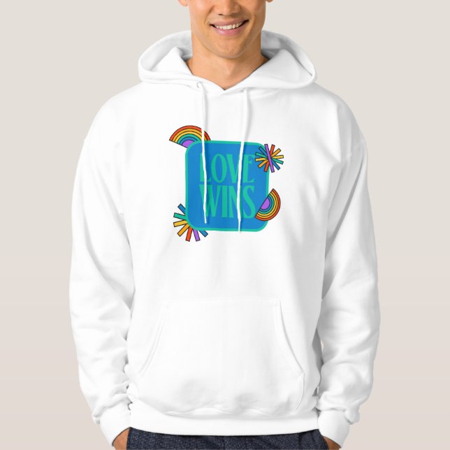 Veste À Capuche Fierté - l'amour gagne. Gay arc-en-ciel (Devant)