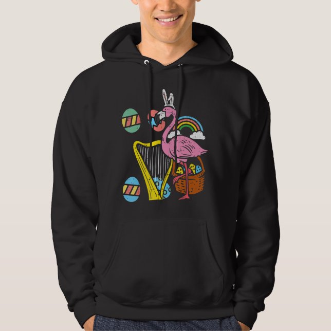 Veste À Capuche Flamant rose de Pâques Bunny OEufs Harpe mignonne  (Devant)