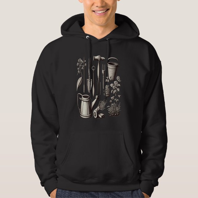 Veste À Capuche Florist Gardener Dad Grayscale Gardening Tools  2 (Devant)