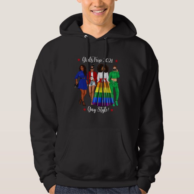 Veste À Capuche Funny Girls Trip LGBTQ Vacation Gay Black Woman He (Devant)