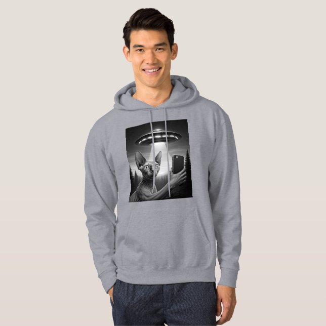Veste À Capuche Funny Sphynx Chat Selfie Ufo Alien Zone 51 Humour (Devant entier)