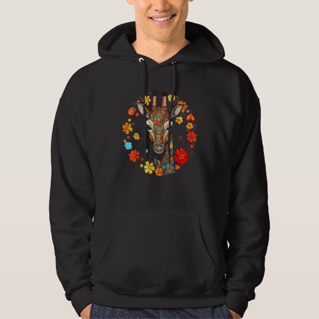 Veste À Capuche Giraffe Artwork Colourful Flowers Animals Motif Gi (Devant)