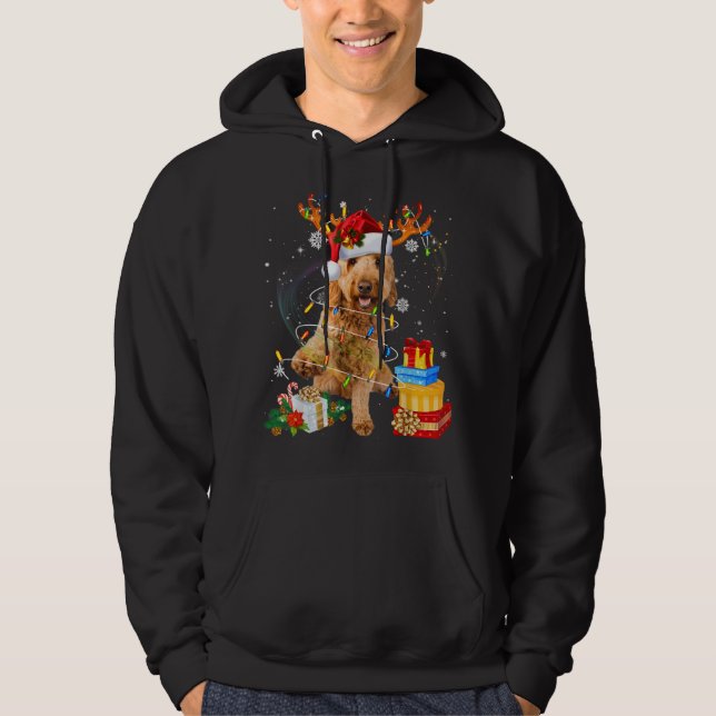 Veste À Capuche Goldendoodle Reindeer Feux de Noël Drôle Chien X (Devant)