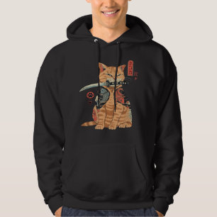 Veste À Capuche Graphique de tatouage japonais Samurai Ninja Cat K