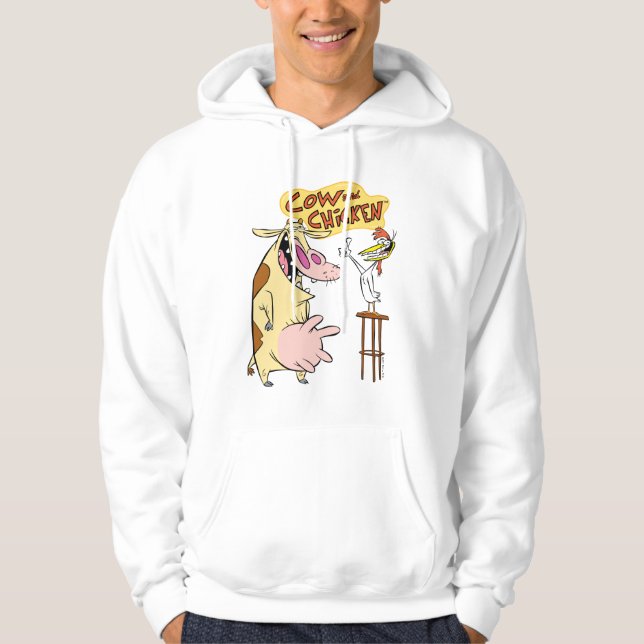 Veste À Capuche Graphique souriant de vache et de poulet (Devant)