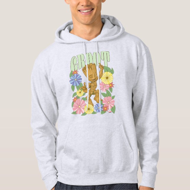 Veste À Capuche Graphisme Retro Floral Dancing Kid Groot (Devant)