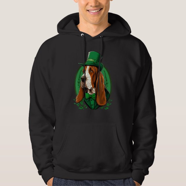 Veste À Capuche Green Basset Hound shamrock on St Patricks Day Bas (Devant)