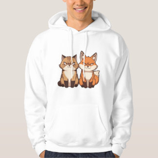 Veste À Capuche Grumpy Cartoon Cat and Fox Duo Kawaii Hoodie