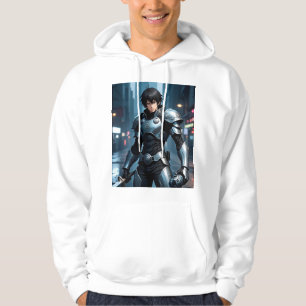 Veste À Capuche Guerrier d'anime sombre dans une ville futuriste –