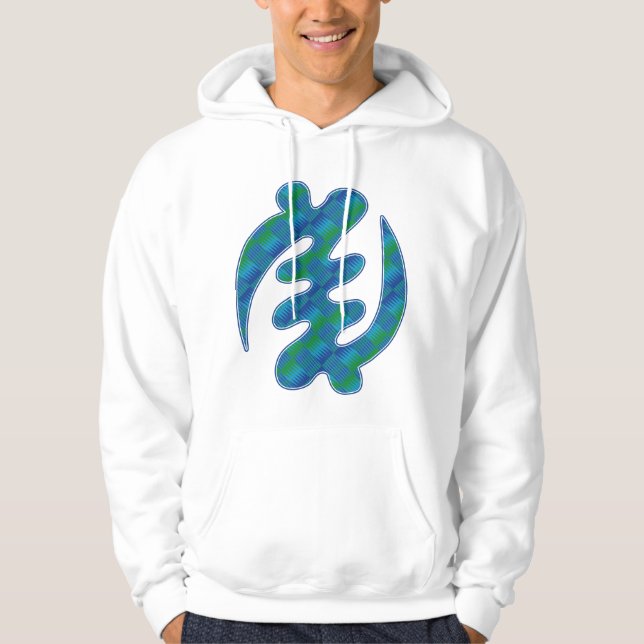 Veste À Capuche Gye Nyame Adinkra Bleu Vert Kente K16 (Devant)