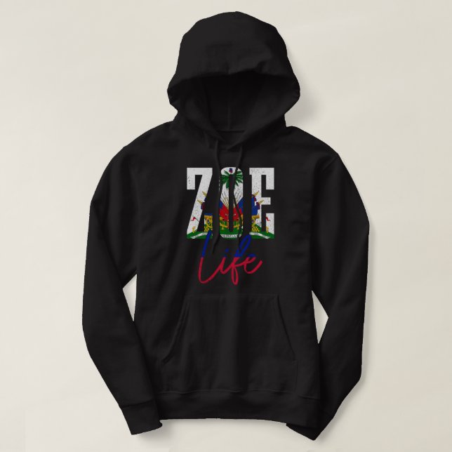 Veste À Capuche Haïti Drapeau Zoé Haïti Fierté de la vie haïtienne (Design devant)