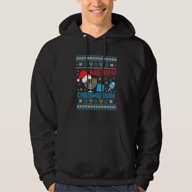 Veste À Capuche Hanukkah Jewish Christmas Chrismukkah Sweater (Devant)