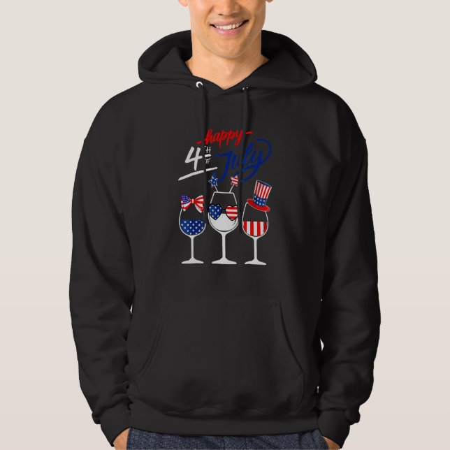 Veste À Capuche Happy 4th Of July Wine Glass US American Flag  Dri (Devant)