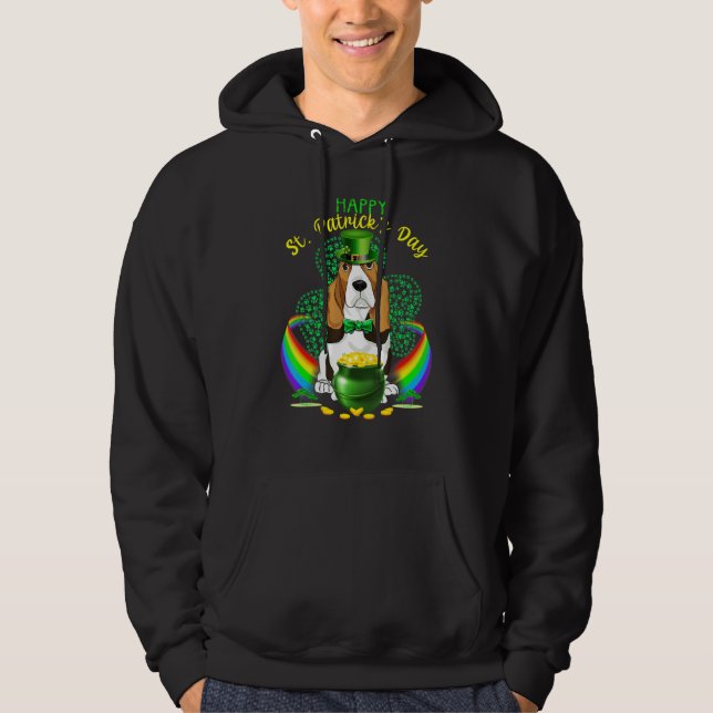 Veste À Capuche Happy Jour de la Saint Patrick Basset Hound Leprec (Devant)