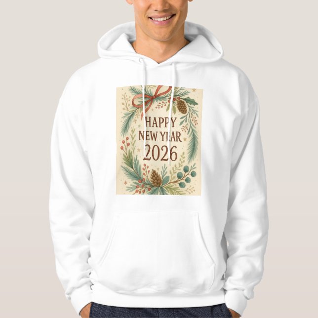 Veste À Capuche happy new year 2026 rustic floral hoodie (Devant)