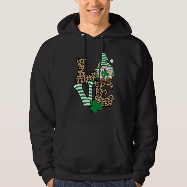 Veste À Capuche Happy St Patricks Day  Gnome Graphic LOVE Leopard  (Devant)