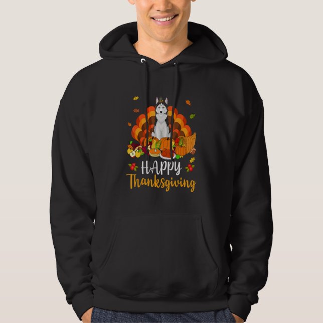 Veste À Capuche Happy Thanksgiving Siberian Husky Dog Turkey Pet   (Devant)