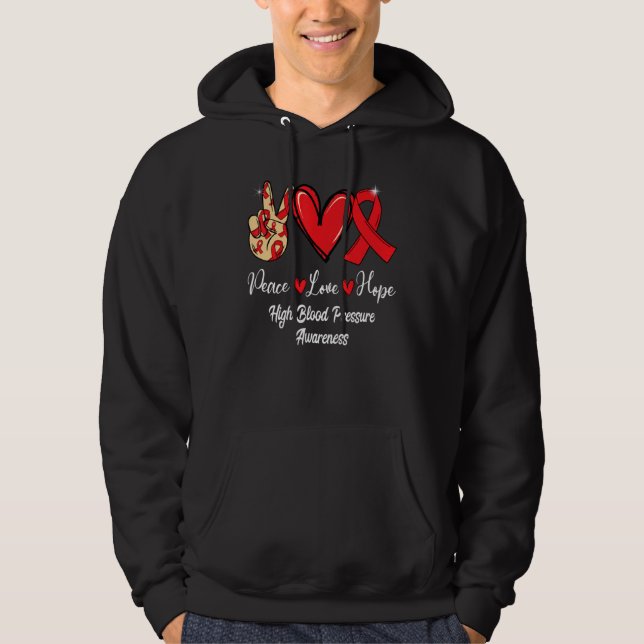 Veste À Capuche High Blood Pressure Awareness Peace Love Hope Red  (Devant)