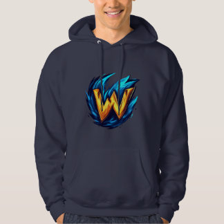 Veste À Capuche Homme, Sweatshirt Gaming Lettre W Flame Bleue