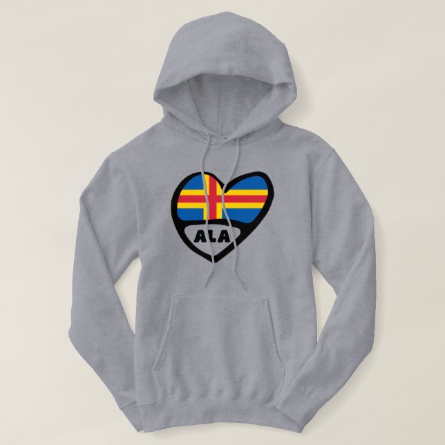 Veste À Capuche Îles Åland Code du pays Coeur du drapeau (Design devant)