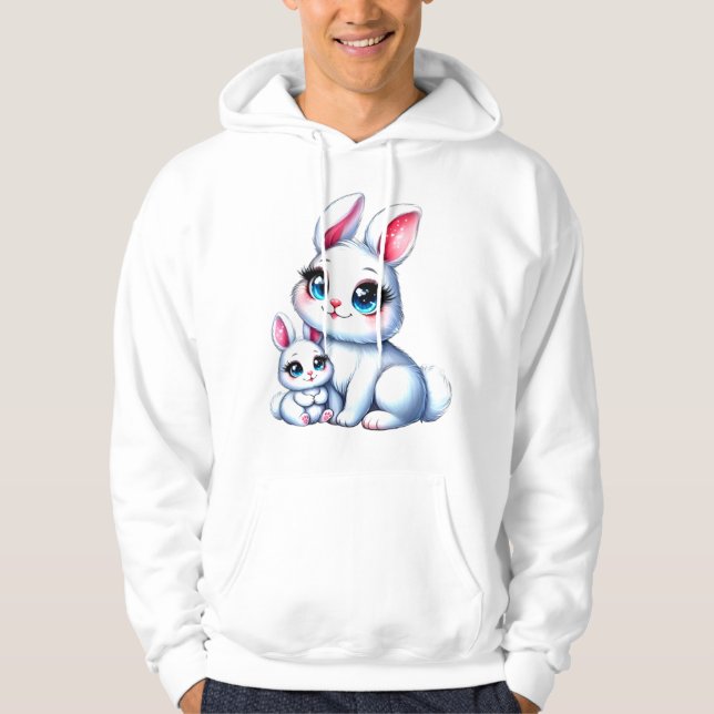Veste À Capuche Illustration adorable Mère et lapin bébé (Devant)