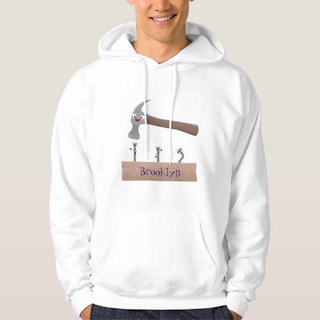 Veste À Capuche Illustration de dessin mignon, marteau et ongles (Devant)