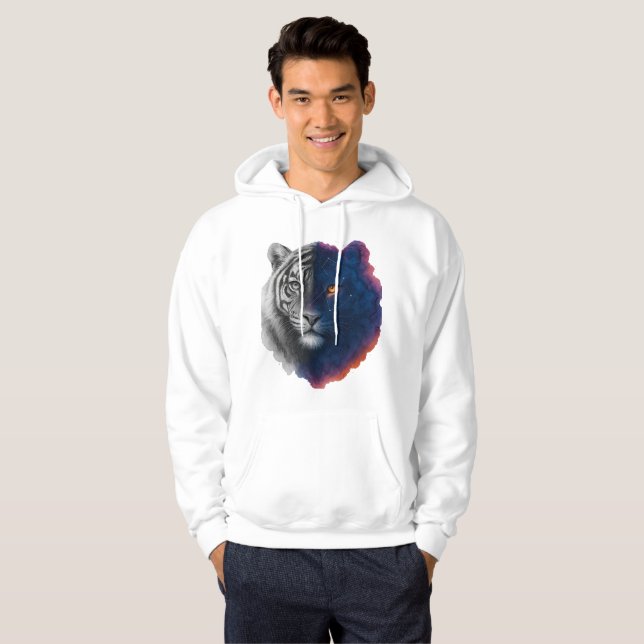 Veste À Capuche Illustration du tigre de galaxie d'aquarelle (Devant entier)