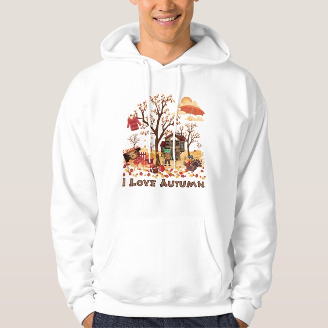 Veste À Capuche J'aime l'automne - paysage d'automne (Devant)