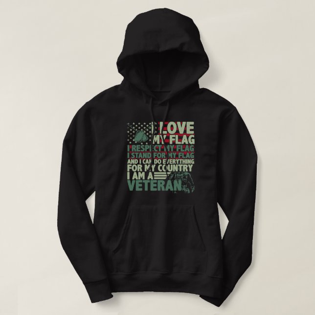 Veste À Capuche J'Aime Mon Drapeau Je Suis Un Vétéran 53 (Design devant)