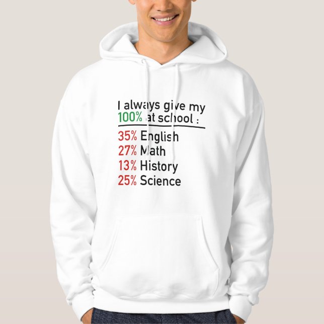 Veste À Capuche Je Donne Toujours Mon 100% À L'École (Devant)