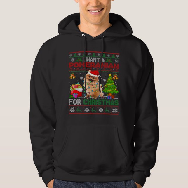 Veste À Capuche je veux un chandail poméranien de noël chien xmas (Devant)
