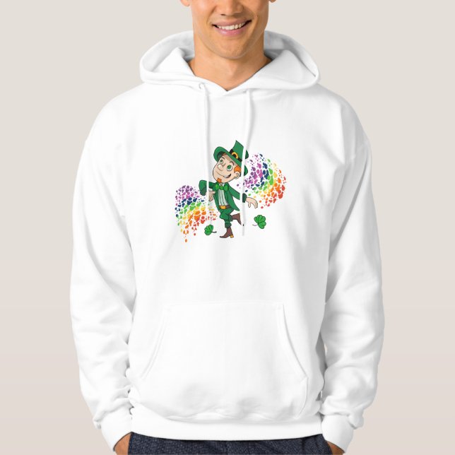 Veste À Capuche Joli et souriant dancing leprechaun, un arc-en-cie (Devant)