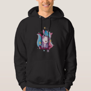 Veste À Capuche Jolie Unicorne Aquarelle Bleu Pegase Mythique Un