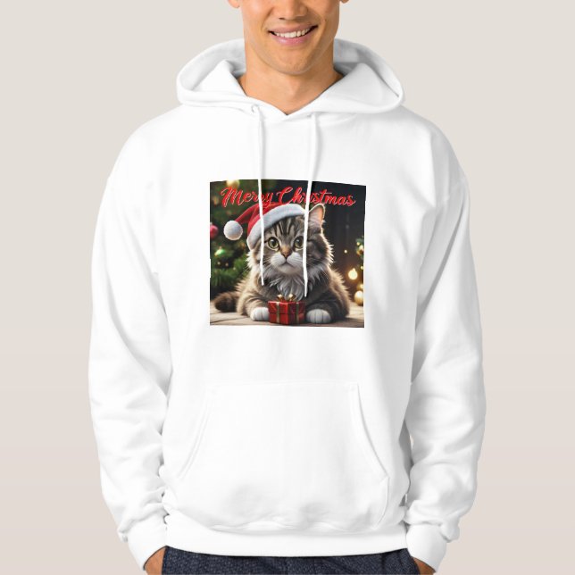 Veste À Capuche Joyeux chat de Noël (Devant)