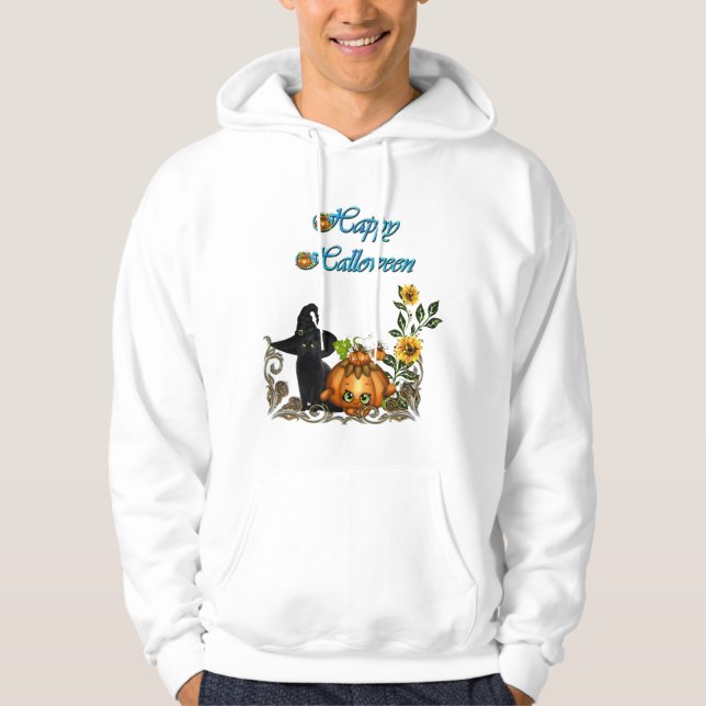Veste À Capuche Joyeux Halloween avec drôle de chat (Devant)