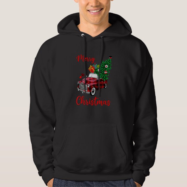 Veste À Capuche Joyeux Noël Plaid Camion Rouge Xmas Tree Hommes (Devant)