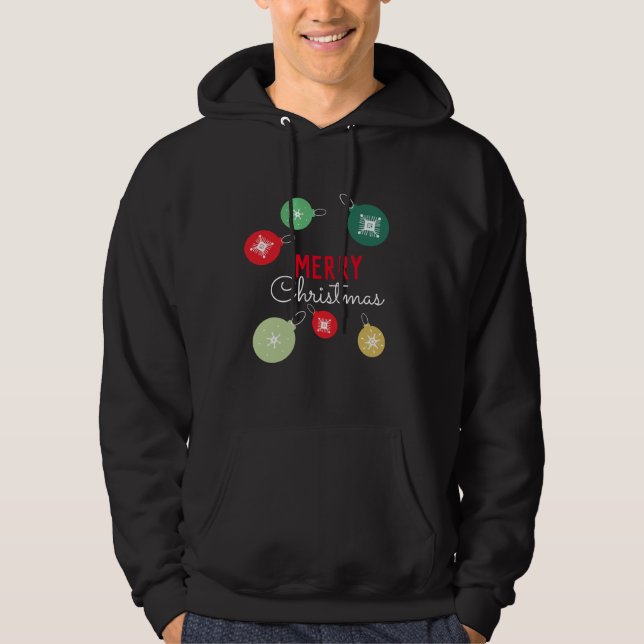 Veste À Capuche Joyeux Noël Snowflakes Ornement Noir (Devant)