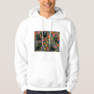 Veste À Capuche Kawaii Garden Art Joli motif floral de chat noir