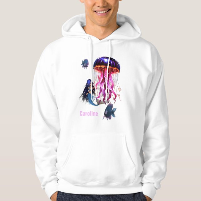 Veste À Capuche La mignonne sirène regarde la belle méduse (Devant)