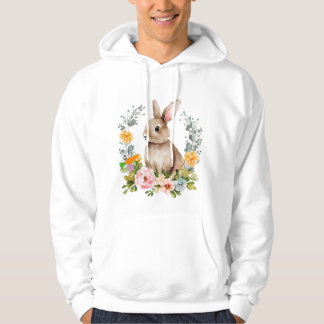Veste À Capuche Lapin mignon à l'aquarelle avec couronne florale