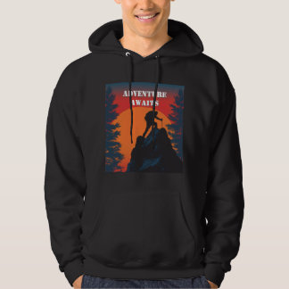 Veste À Capuche L'aventure Attend Silhouette de Montagne Coucher d